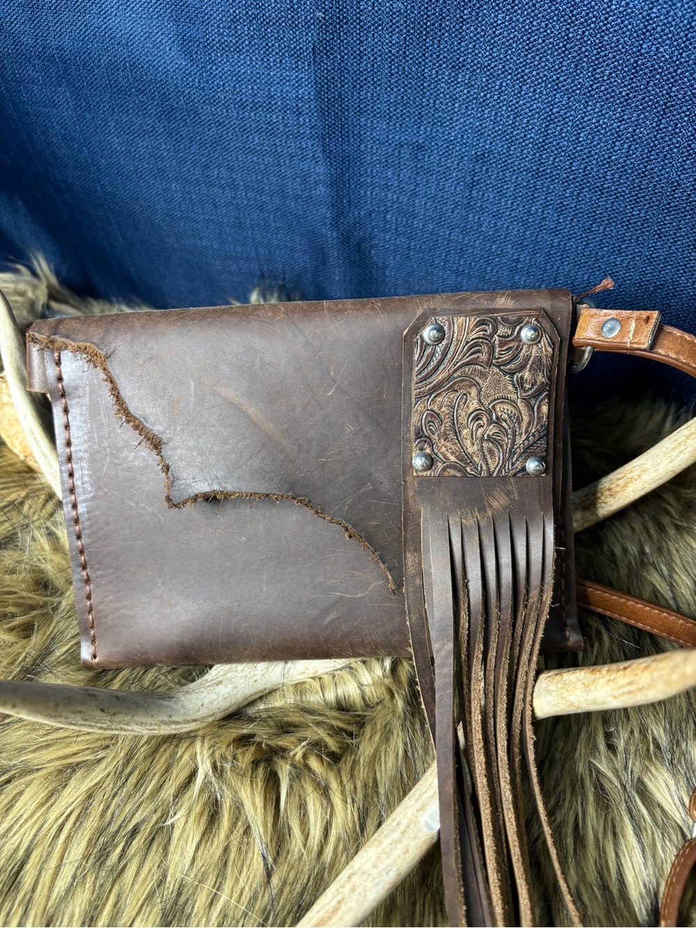 Handcrafted Brown Leather Fringe Crossbody Bag